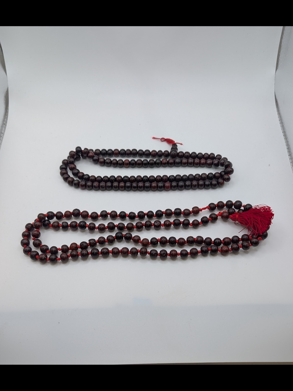 Set Of Two Handmade Dark Wood Mala Necklaces